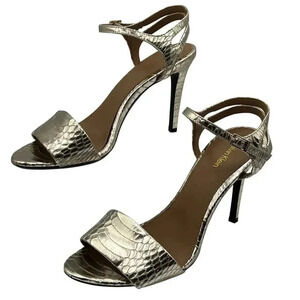 Calvin Klein Womens 10 Nadina Snakeskin Print Gold Stiletto Heels Dress Sandals